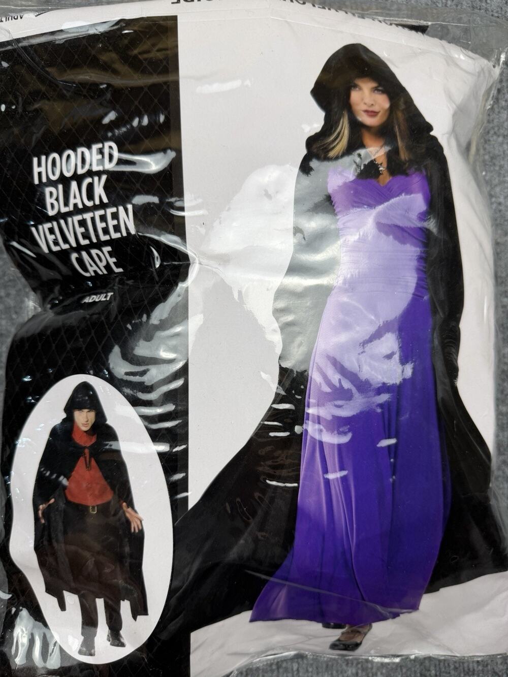 Hooded Black Velveteen Cape Adult Unisex Costume OSFM Amscan Cloak